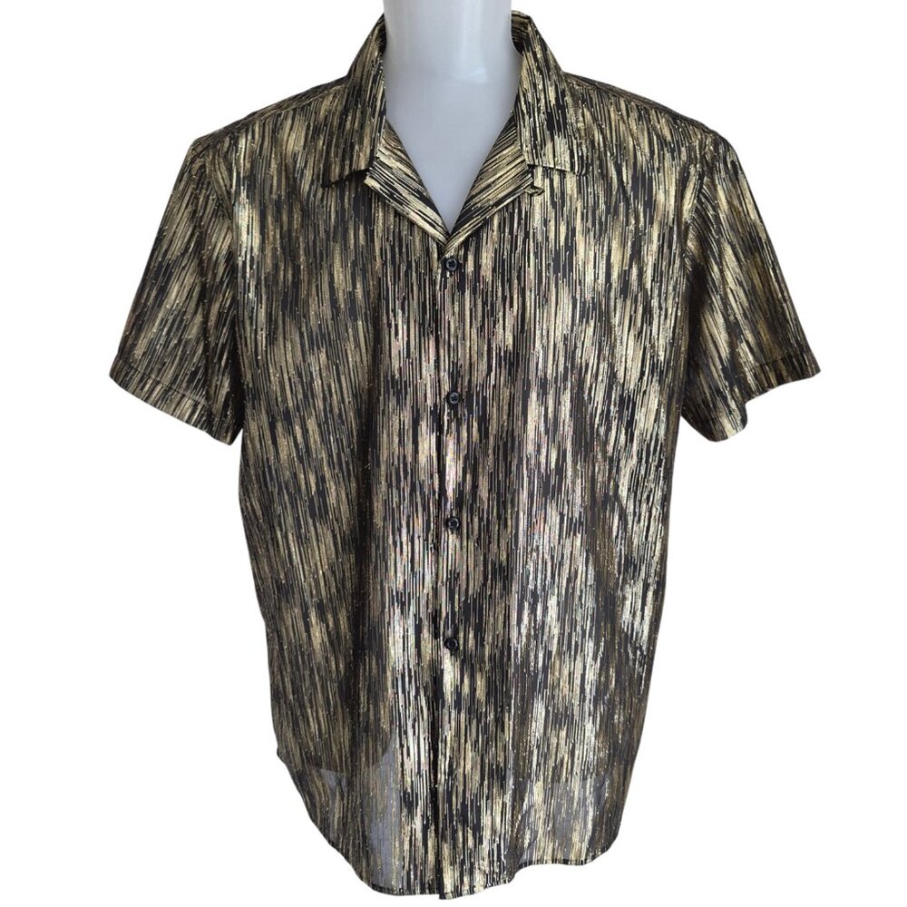 INC International Concepts Men's Glitter Metallic Threads Gold & Black Shirt 3XL